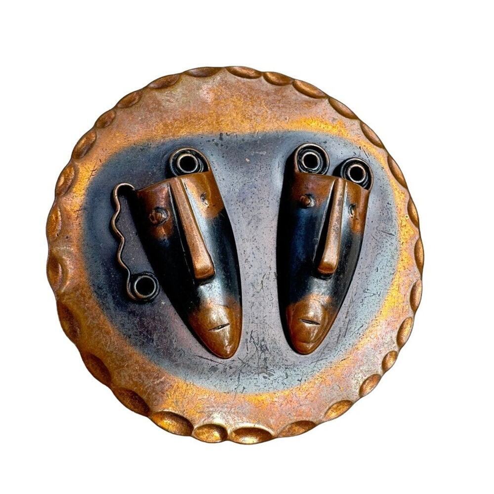 Vintage Rebajes Brazilian Mask Pendant Copper 1950s
